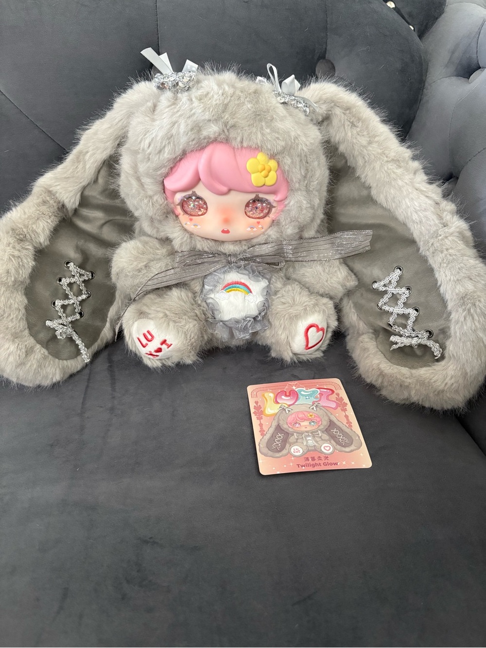 LUXI 400% Rabbit Adventure Series Plush Twilight Glow Gray Bunny 2 Sets Of Eyes